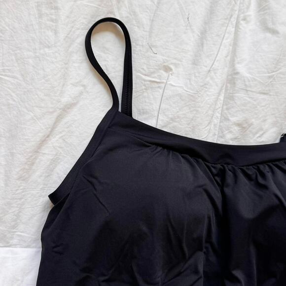 lands end black blouson tankini swimsuit top sz 10P modest beach vacation - Picture 3 of 7